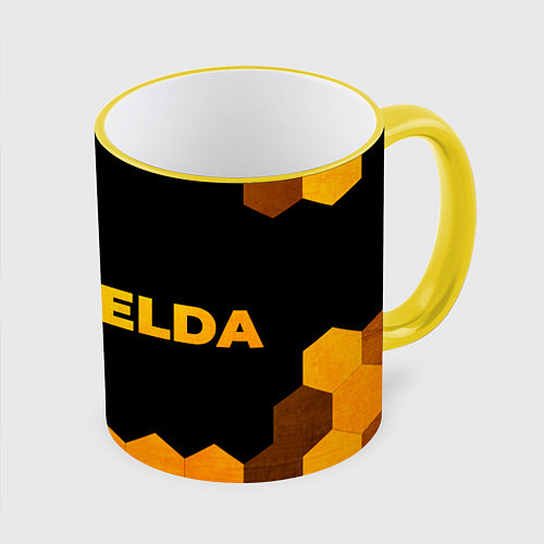 Кружка цветная Zelda - gold gradient: надпись и символ / 3D-Желтый кант – фото 1