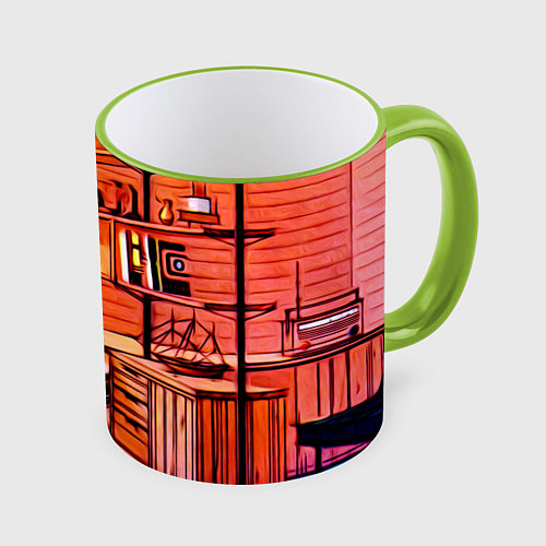 Кружка цветная Интерьер в комнате / 3D-Светло-зеленый кант – фото 1