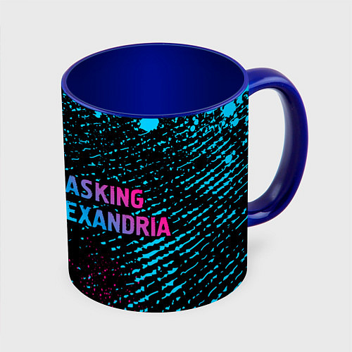 Кружка цветная Asking Alexandria - neon gradient: надпись и симво / 3D-Белый + синий – фото 1