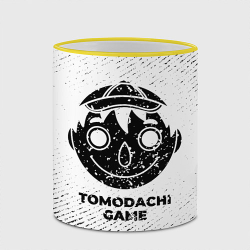 Кружка цветная Tomodachi Game с потертостями на светлом фоне / 3D-Желтый кант – фото 2