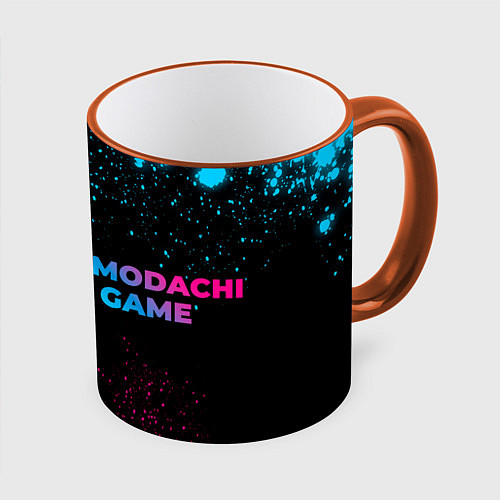 Кружка цветная Tomodachi Game - neon gradient: надпись и символ / 3D-Оранжевый кант – фото 1