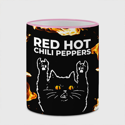 Кружка цветная Red Hot Chili Peppers рок кот и огонь / 3D-Розовый кант – фото 2