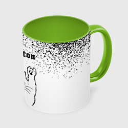 Кружка 3D Sabaton рок кот на светлом фоне, цвет: 3D-белый + светло-зеленый