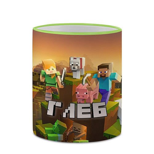 Кружка цветная Глеб Minecraft / 3D-Светло-зеленый кант – фото 2