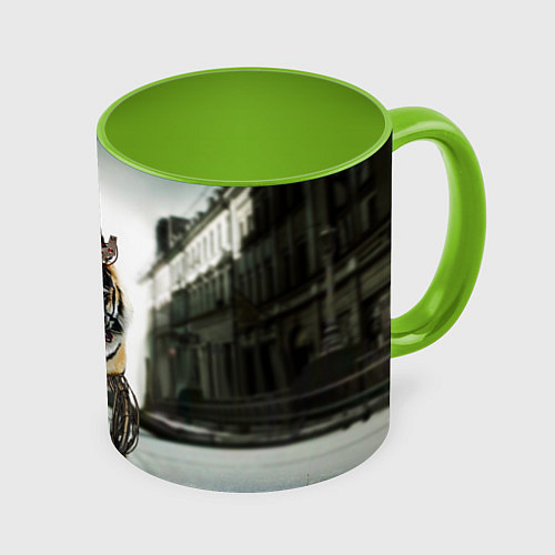 Кружка цветная Кибернетический тигр / 3D-Белый + светло-зеленый – фото 1