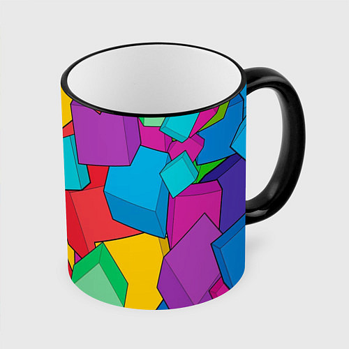 Кружка цветная Фон из разноцветных кубиков / 3D-Черный кант – фото 1