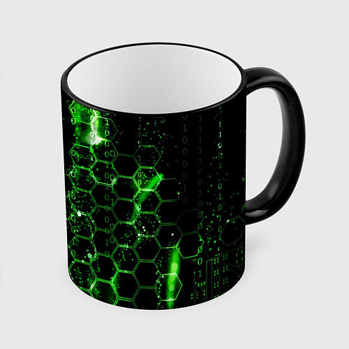 Кружка цветная Зелёный программный код / 3D-Черный кант – фото 1
