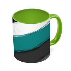 Кружка 3D Абстрактный полосатый серо-бирюзовый узор, цвет: 3D-белый + светло-зеленый