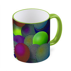 Кружка 3D Трехмерные разноцветные шары, цвет: 3D-светло-зеленый кант