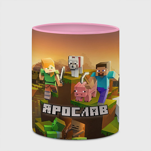 Кружка цветная Ярослав Minecraft / 3D-Белый + розовый – фото 2