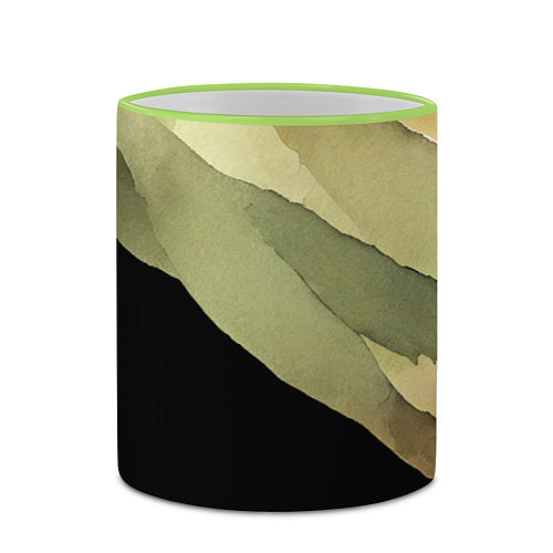 Кружка цветная Акварельные полосы на черном фоне / 3D-Светло-зеленый кант – фото 2
