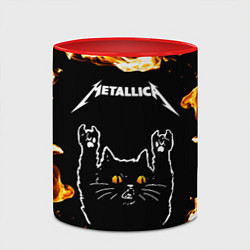 Кружка 3D Metallica рок кот и огонь, цвет: 3D-белый + красный — фото 2
