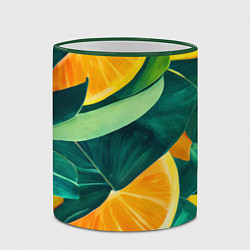 Кружка 3D Листья монстеры и дольки апельсинов, цвет: 3D-зеленый кант — фото 2
