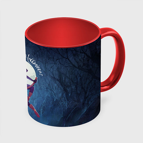 Кружка цветная Happy halloween - beautiful witch / 3D-Белый + красный – фото 1