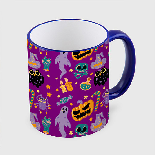 Кружка цветная Happy Halloween - holiday pattern / 3D-Синий кант – фото 1