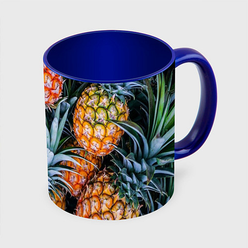 Кружка цветная Фон из ананасов / 3D-Белый + синий – фото 1