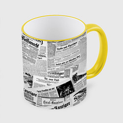 Кружка 3D Газетный коллаж, цвет: 3D-желтый кант