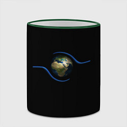 Кружка 3D Планета Земля в руках человека, цвет: 3D-зеленый кант — фото 2
