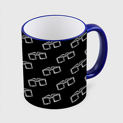 Кружка 3D Модные очки черно-белый узор, цвет: 3D-синий кант