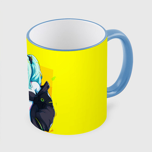 Кружка цветная Ребекка пьет коктель - Киберпанк аниме / 3D-Небесно-голубой кант – фото 1