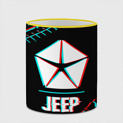 Кружка 3D Значок Jeep в стиле glitch на темном фоне, цвет: 3D-желтый кант — фото 2