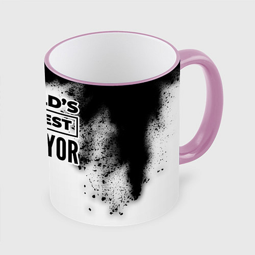 Кружка цветная Worlds okayest surveyor - white / 3D-Розовый кант – фото 1