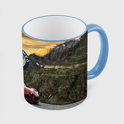 Кружка 3D Альфа - Ромео на горной дороге, цвет: 3D-небесно-голубой кант