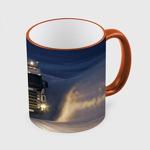 Кружка цветная Для фуры Scania нет преград / 3D-Оранжевый кант – фото 1
