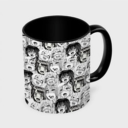 Кружка 3D Разные девушки Ахегао, цвет: 3D-белый + черный