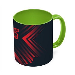 Кружка 3D Красный символ GTA на темном фоне со стрелками, цвет: 3D-белый + светло-зеленый