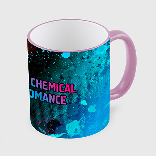 Кружка цветная My Chemical Romance - neon gradient: надпись и сим / 3D-Розовый кант – фото 1