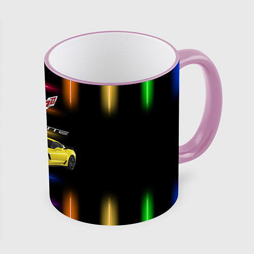 Кружка цветная Chevrolet Corvette - гоночная команда - Motorsport / 3D-Розовый кант – фото 1
