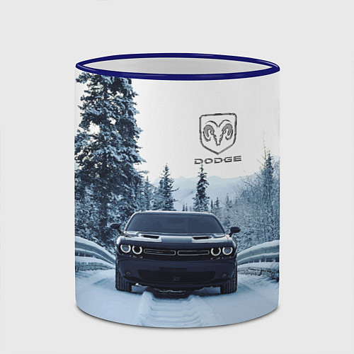 Кружка цветная Dodge in winter forest / 3D-Синий кант – фото 2