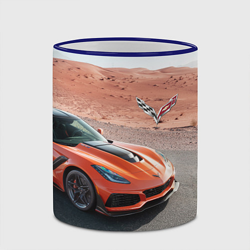Кружка цветная Chevrolet Corvette - Motorsport - Desert / 3D-Синий кант – фото 2