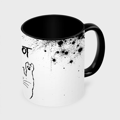 Кружка цветная Slipknot рок кот на светлом фоне / 3D-Белый + черный – фото 1