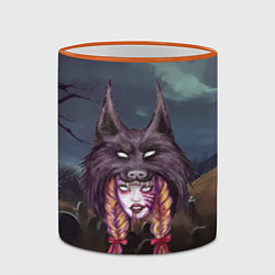 Кружка 3D Скальпель волка на девушке, цвет: 3D-оранжевый кант — фото 2