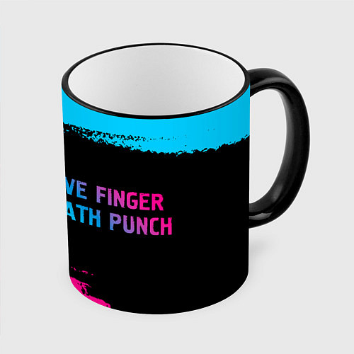 Кружка цветная Five Finger Death Punch - neon gradient: надпись и / 3D-Черный кант – фото 1