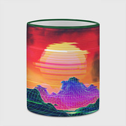 Кружка 3D Синтвейв неоновые горы на закате, цвет: 3D-зеленый кант — фото 2