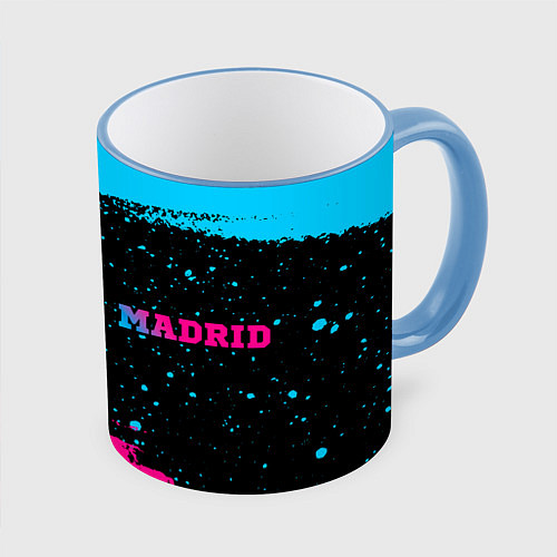 Кружка цветная Real Madrid - neon gradient: надпись и символ / 3D-Небесно-голубой кант – фото 1