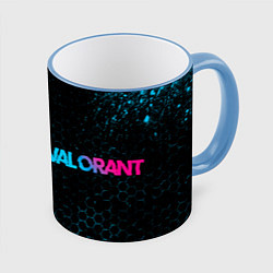 Кружка 3D Valorant - neon gradient: надпись и символ, цвет: 3D-небесно-голубой кант