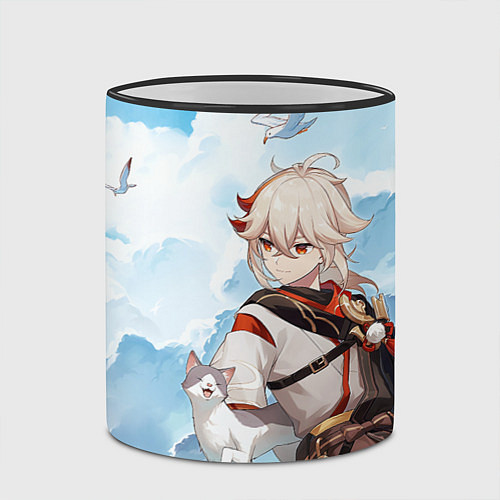 Кружка цветная Кадзуха и кот / 3D-Черный кант – фото 2