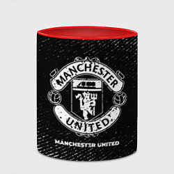 Кружка 3D Manchester United с потертостями на темном фоне, цвет: 3D-белый + красный — фото 2