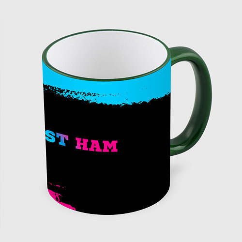 Кружка цветная West Ham - neon gradient: надпись и символ / 3D-Зеленый кант – фото 1