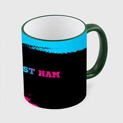 Кружка 3D West Ham - neon gradient: надпись и символ, цвет: 3D-зеленый кант