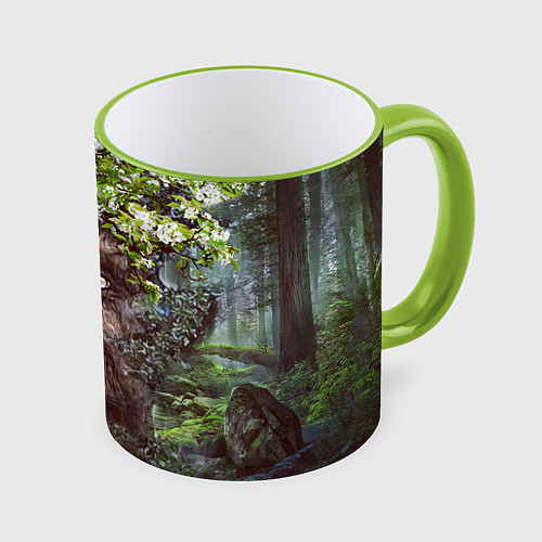 Кружка цветная Мудрое Таинственное Дерево / 3D-Светло-зеленый кант – фото 1
