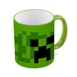 Кружка 3D Лицо крипера - Зеленый, цвет: 3D-светло-зеленый кант