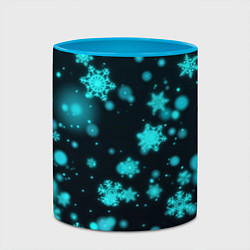 Кружка 3D Неоновые снежинки на черном фоне, цвет: 3D-белый + небесно-голубой — фото 2