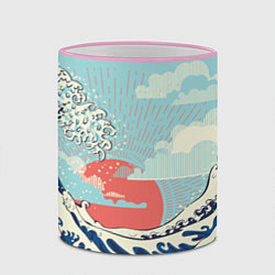 Кружка 3D Морской пейзаж с большими волнами на закате, цвет: 3D-розовый кант — фото 2