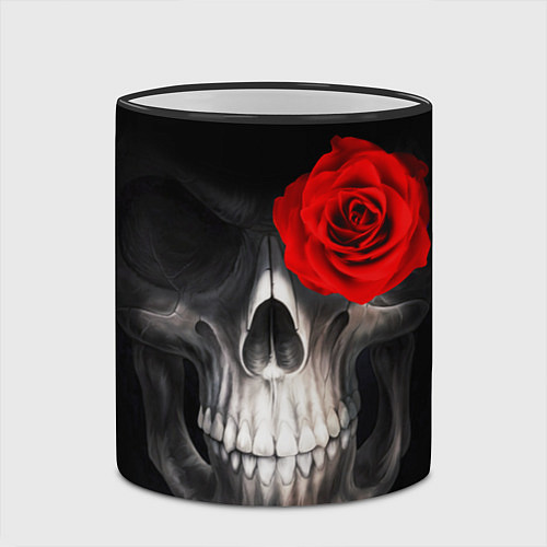 Кружка цветная Роза на черепе / 3D-Черный кант – фото 2