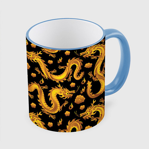 Кружка цветная Golden dragons / 3D-Небесно-голубой кант – фото 1